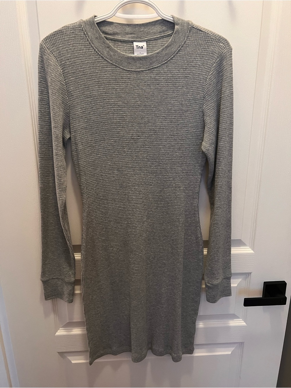 TNA Light Gray Ribbed Long-Sleeve Knit Dress